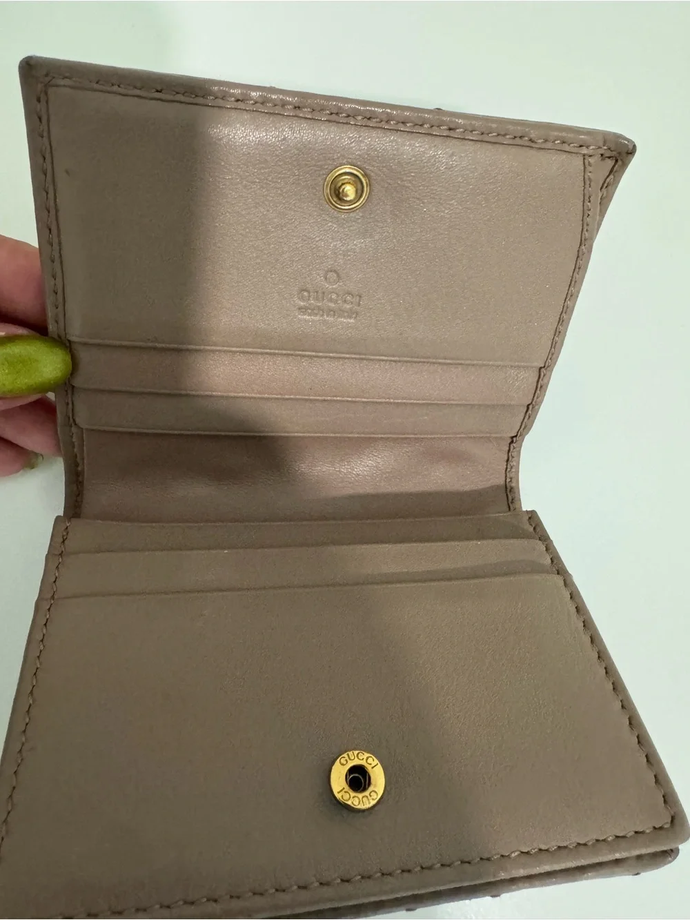 Gucci Brown Quilted Chevron Leather Card Case with Gold GG - Picture 4 of 6